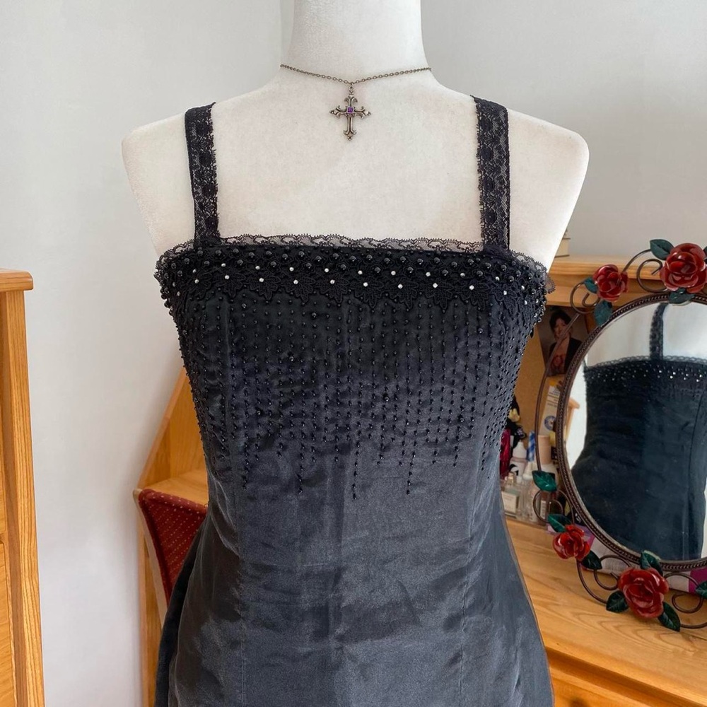 Vintage Betsey Johnson Black Beaded Midi Dress Goth Gothic Formal Gown